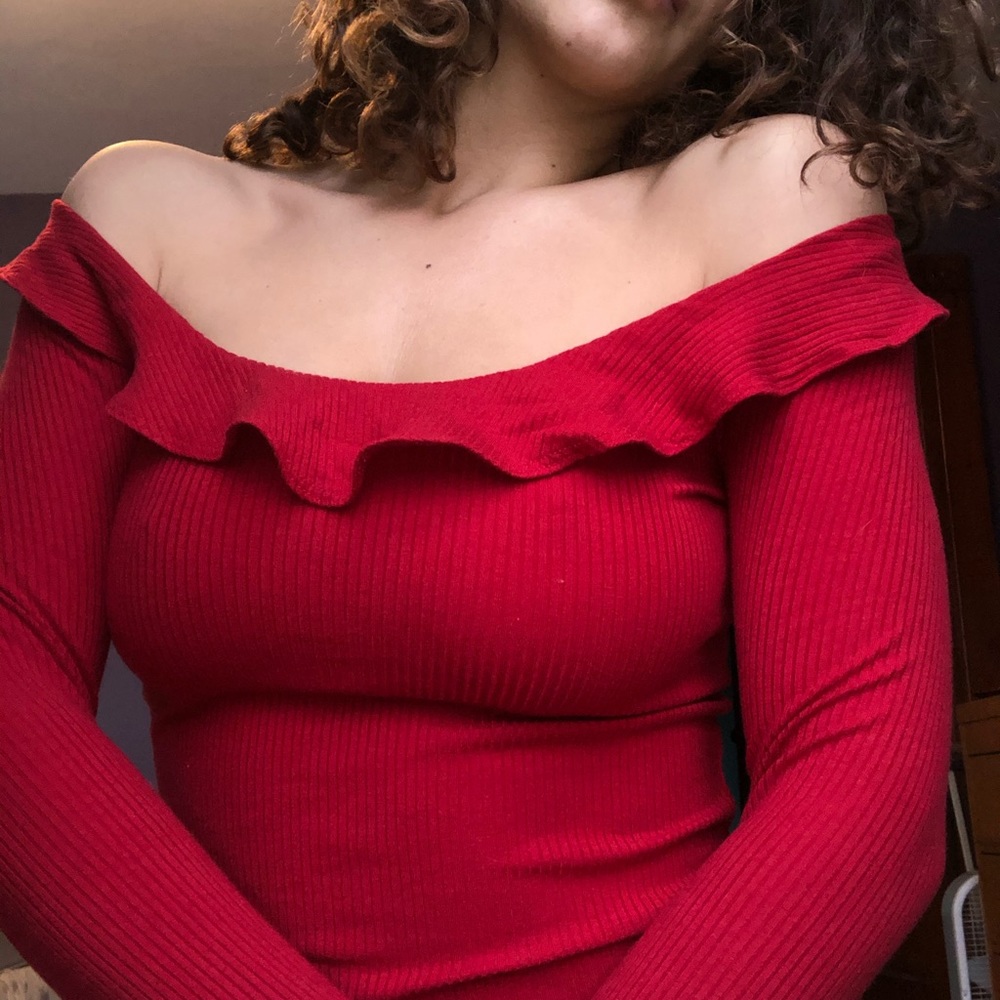 Reformation ruffle off the shoulder top